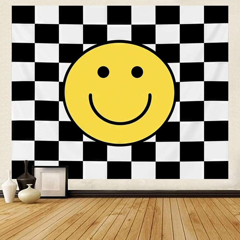NEW Black&White Cute Smiling Face Tapestry Smiley Face Birthday Decoration 50x60